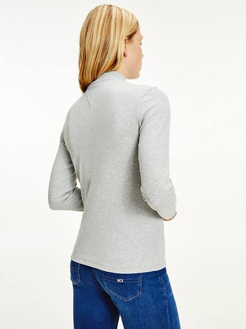 Grey Tommy Hilfiger Mock Neck Long Sleeve Women's T Shirts | TH320KNM