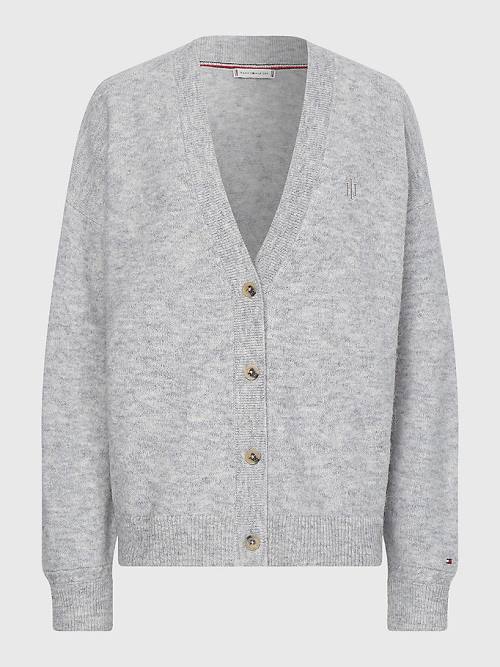 Grey Tommy Hilfiger Monogram Embroidery Relaxed Fit Alpaca Cardigan Women's Sweaters | TH567PCV