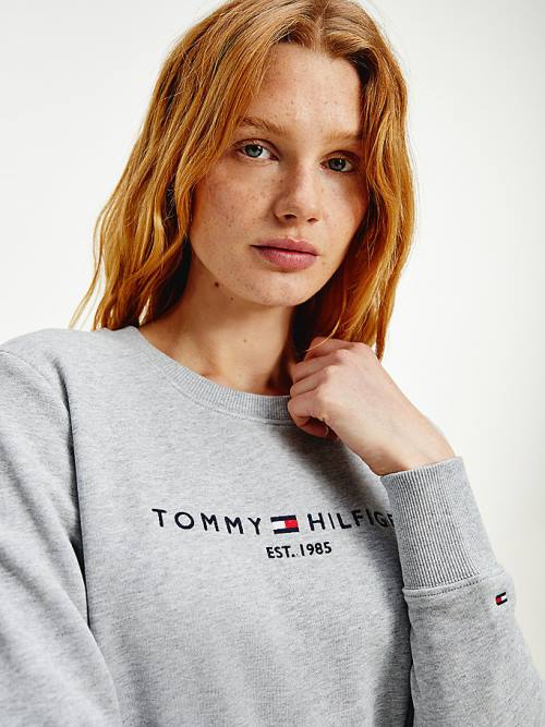 Grey Tommy Hilfiger Organic Cotton Crew Neck Women's Sweatshirts | TH238GNS