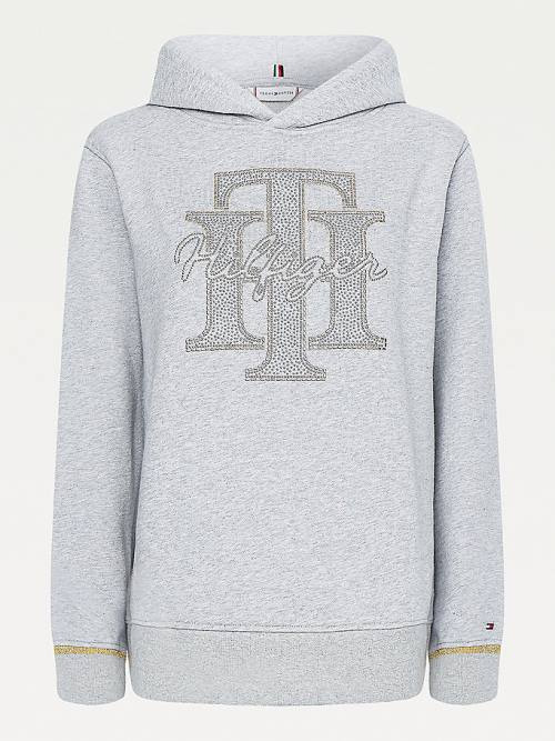 Grey Tommy Hilfiger Organic Cotton Crystal Monogram Women's Hoodie | TH176YMN