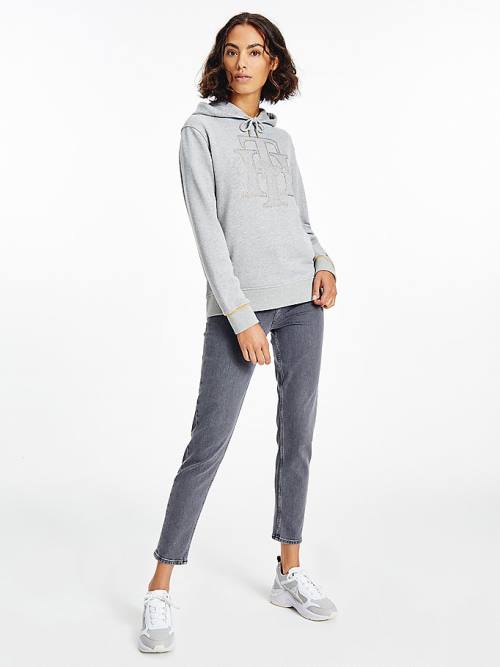 Grey Tommy Hilfiger Organic Cotton Crystal Monogram Women\'s Hoodie | TH176YMN