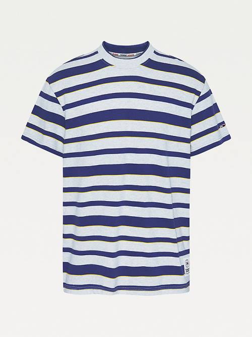 Grey Tommy Hilfiger Organic Cotton Double Collar Stripe Men's T Shirts | TH651SUM