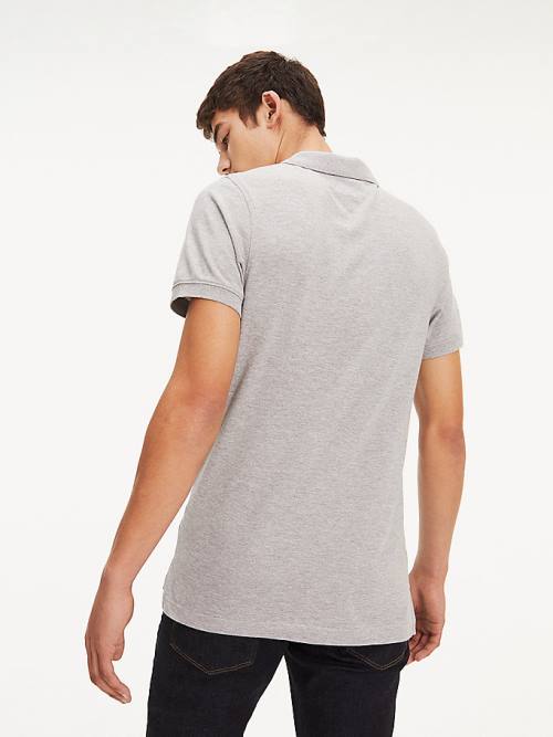 Grey Tommy Hilfiger Organic Cotton Fine Pique Slim Men's Polo Shirts | TH328NOK