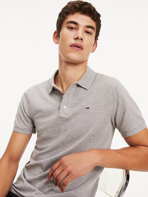 Grey Tommy Hilfiger Organic Cotton Fine Pique Slim Men's Polo Shirts | TH328NOK