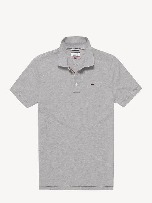 Grey Tommy Hilfiger Organic Cotton Fine Pique Slim Men's Polo Shirts | TH328NOK