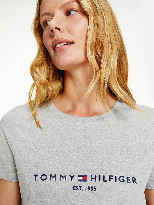 Grey Tommy Hilfiger Organic Cotton Logo Women's T Shirts | TH453GCA