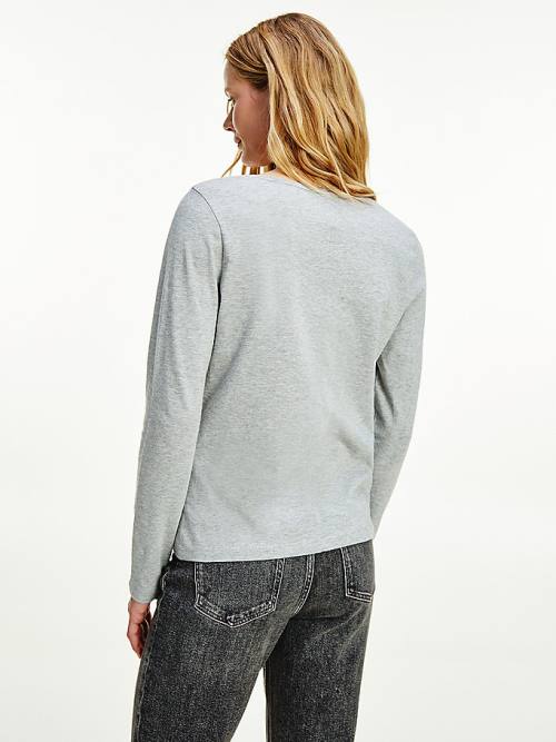 Grey Tommy Hilfiger Organic Cotton Long Sleeve V-Neck Women's T Shirts | TH350MLX