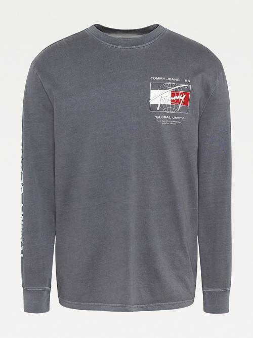 Grey Tommy Hilfiger Organic Cotton Long Sleeve Men's T Shirts | TH578KUA