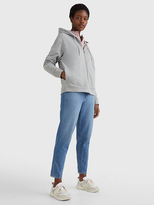 Grey Tommy Hilfiger Organic Cotton Relaxed Fit Zip-Thru Women's Hoodie | TH963KGI