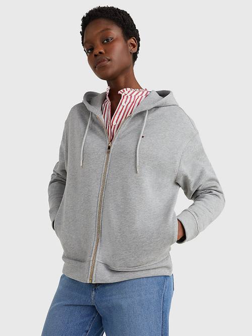 Grey Tommy Hilfiger Organic Cotton Relaxed Fit Zip-Thru Women\'s Hoodie | TH963KGI