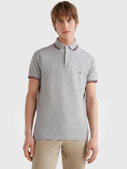 Grey Tommy Hilfiger Organic Cotton Slim Fit Men\'s Polo Shirts | TH806UHR