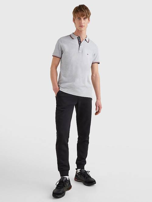 Grey Tommy Hilfiger Organic Cotton Tipped Slim Fit Men's Polo Shirts | TH318QBJ