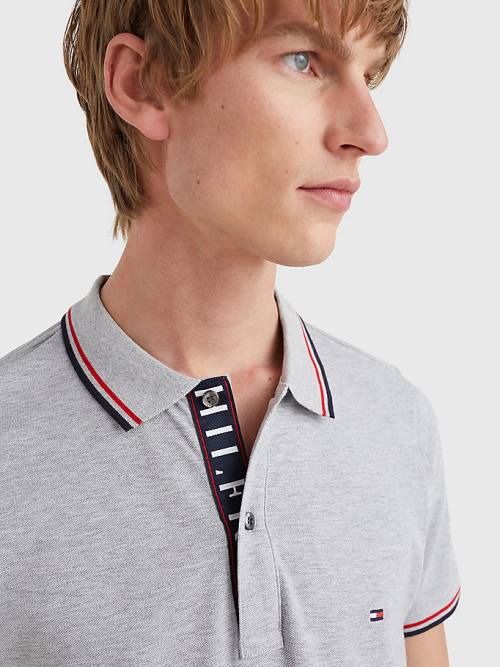 Grey Tommy Hilfiger Organic Cotton Tipped Slim Fit Men's Polo Shirts | TH318QBJ