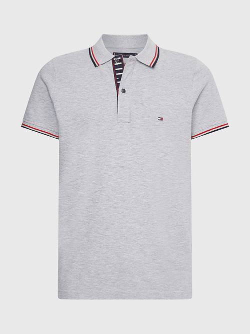 Grey Tommy Hilfiger Organic Cotton Tipped Slim Fit Men's Polo Shirts | TH318QBJ