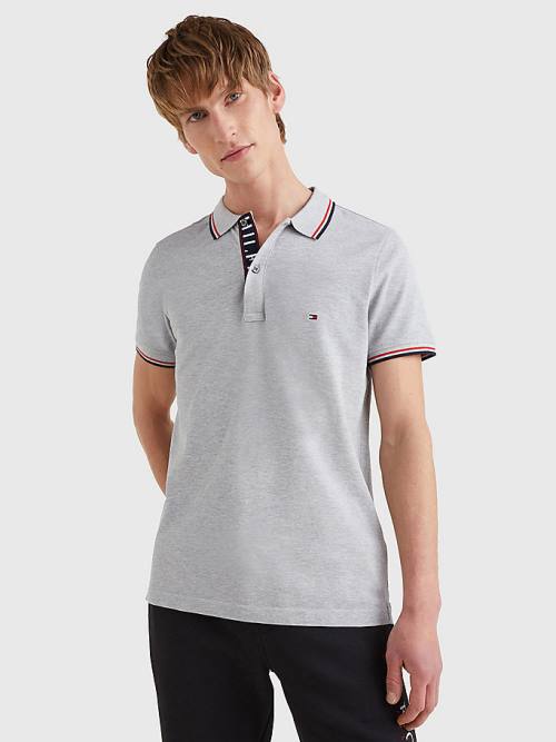 Grey Tommy Hilfiger Organic Cotton Tipped Slim Fit Men\'s Polo Shirts | TH318QBJ