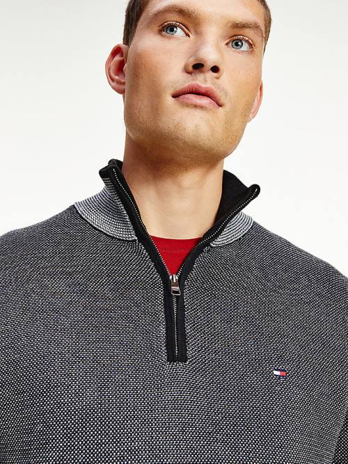 Grey Tommy Hilfiger Organic Cotton Tonal Half-Zip Jumper Men's Sweaters | TH056UDM