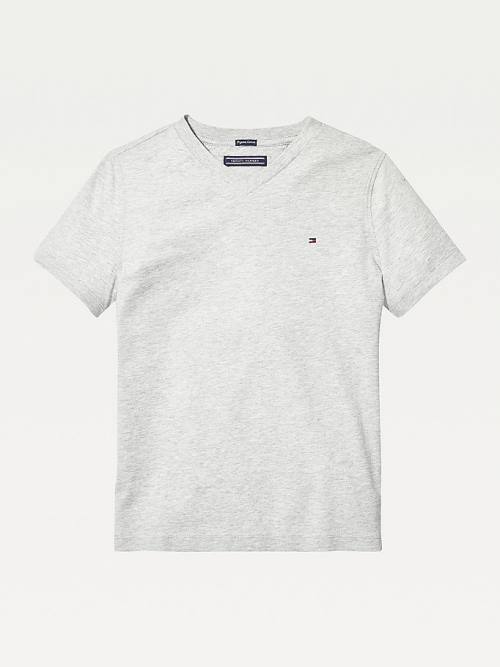 Grey Tommy Hilfiger Organic Cotton V-Neck Boys\' T Shirts | TH947SFQ