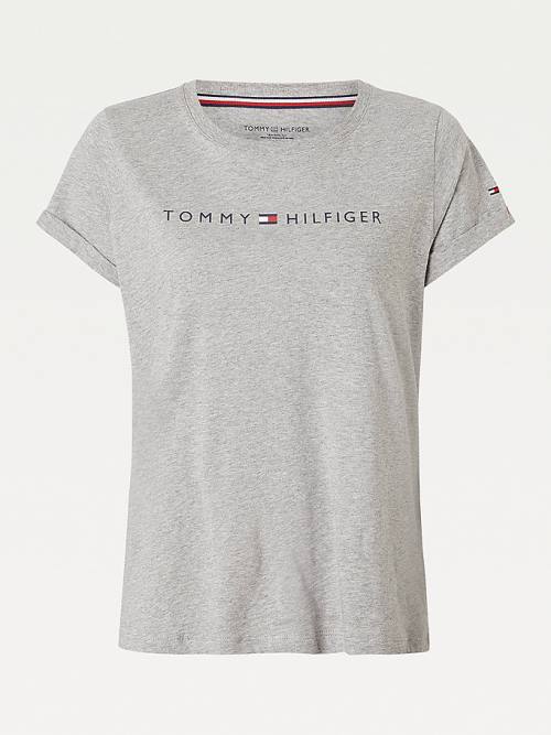 Grey Tommy Hilfiger Original Logo Turn-Back Cuff Women's T Shirts | TH753CIW