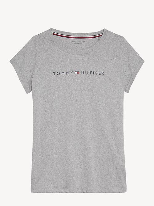 Grey Tommy Hilfiger Original Logo Turn-Back Cuff Women's T Shirts | TH753CIW