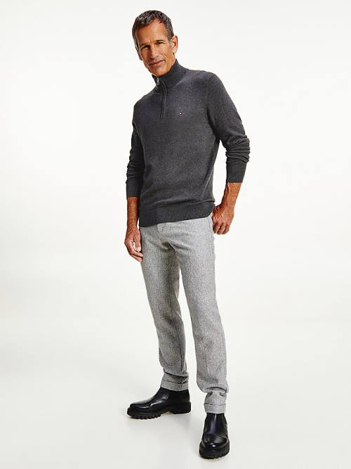 Grey Tommy Hilfiger Pima Cotton Cashmere Half Zip Jumper Men's Sweaters | TH698KWD