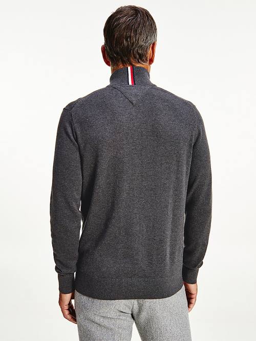 Grey Tommy Hilfiger Pima Cotton Cashmere Half Zip Jumper Men's Sweaters | TH698KWD