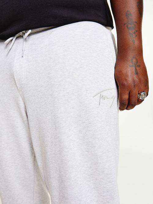 Grey Tommy Hilfiger Plus Recycled Signature Logo Slim Fit Joggers Men's Pants | TH702FAP