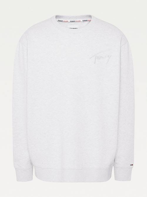 Grey Tommy Hilfiger Plus Recycled Signature Logo Relaxed Men's Sweatshirts | TH931ULC