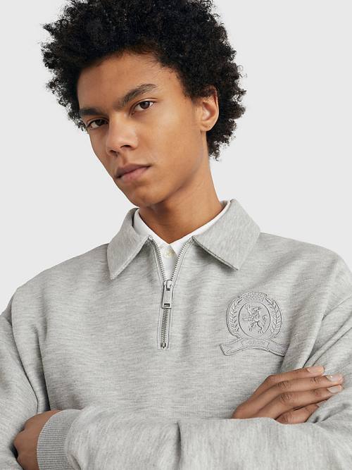 Grey Tommy Hilfiger Prep Crest Quarter-Zip Men's Sweatshirts | TH105XJO