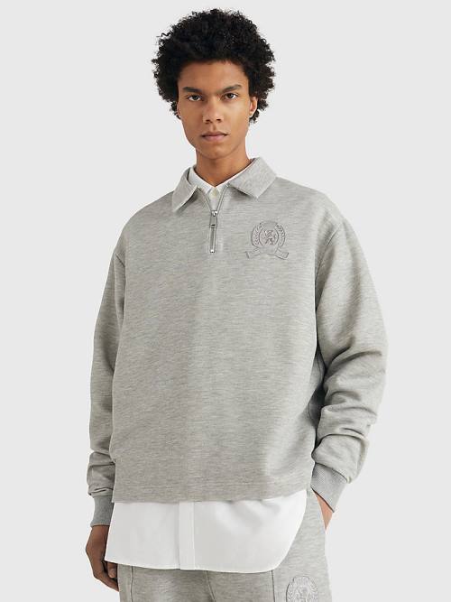 Grey Tommy Hilfiger Prep Crest Quarter-Zip Men\'s Sweatshirts | TH105XJO