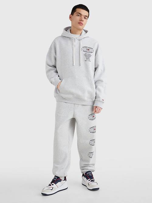 Grey Tommy Hilfiger Recycled Logo Men's Hoodie | TH629PLH