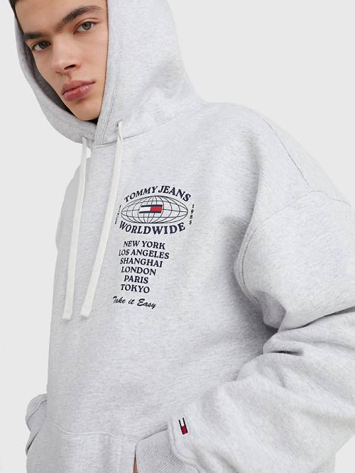 Grey Tommy Hilfiger Recycled Logo Men's Hoodie | TH629PLH