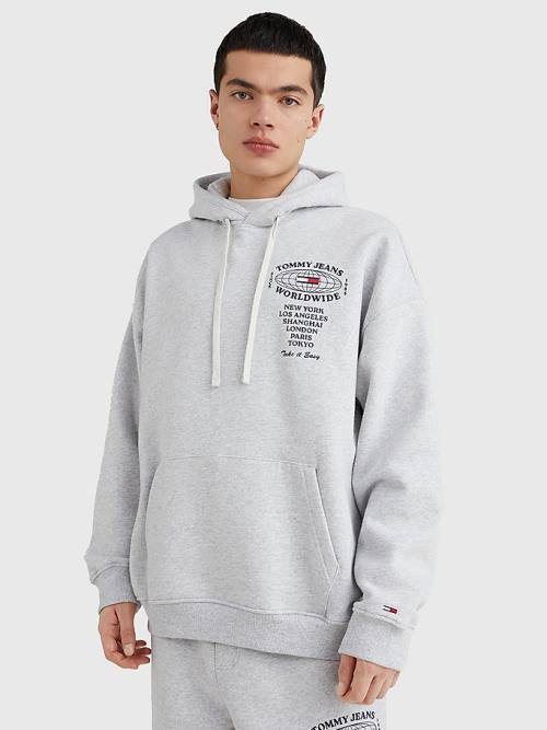 Grey Tommy Hilfiger Recycled Logo Men\'s Hoodie | TH629PLH