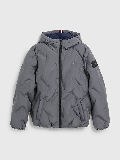 Grey Tommy Hilfiger Recycled Polyester Quilted Hooded Boys' Jackets | TH064WNK