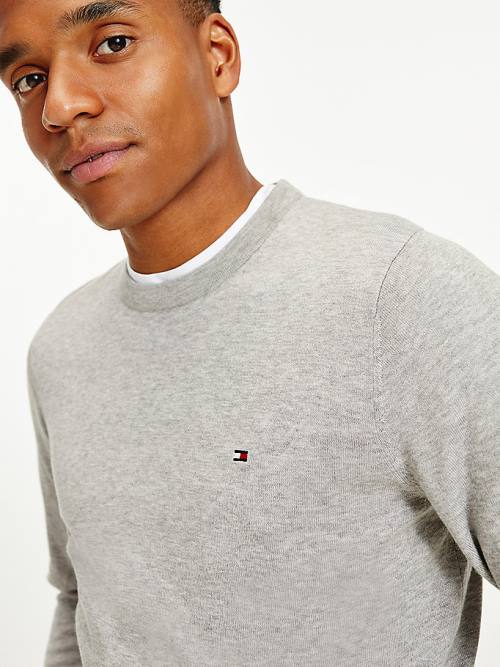 Grey Tommy Hilfiger Regular Fit Crew Neck Jumper Men's Sweaters | TH589GTB