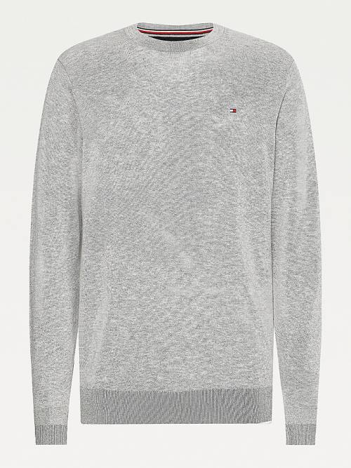 Grey Tommy Hilfiger Regular Fit Crew Neck Jumper Men's Sweaters | TH589GTB