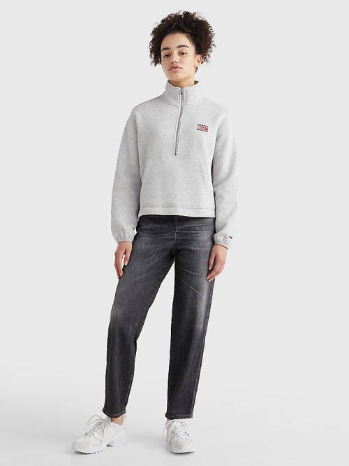 Grey Tommy Hilfiger Relaxed Timeless Tommy Logo Half-Zip Sweatshirt Women's Hoodie | TH270FIB