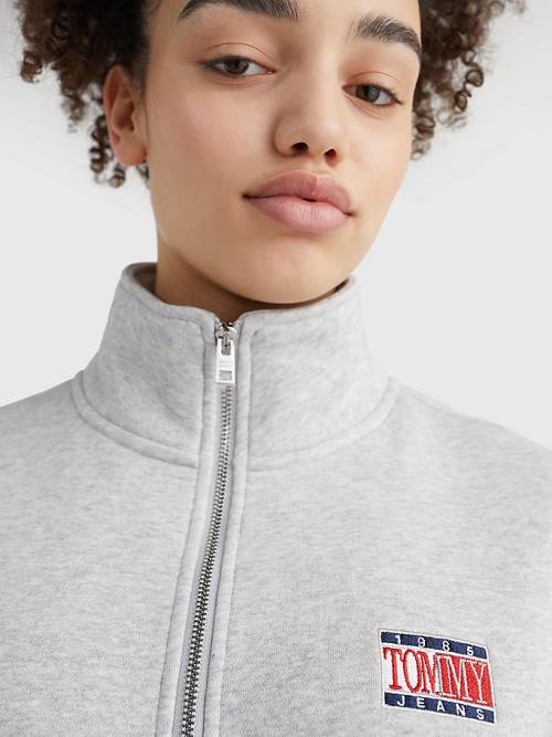 Grey Tommy Hilfiger Relaxed Timeless Tommy Logo Half-Zip Sweatshirt Women's Hoodie | TH270FIB