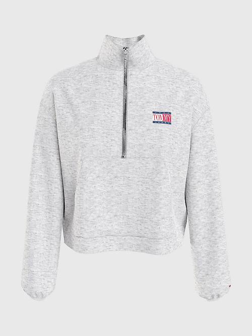 Grey Tommy Hilfiger Relaxed Timeless Tommy Logo Half-Zip Sweatshirt Women's Hoodie | TH270FIB