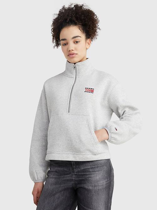 Grey Tommy Hilfiger Relaxed Timeless Tommy Logo Half-Zip Sweatshirt Women\'s Hoodie | TH270FIB