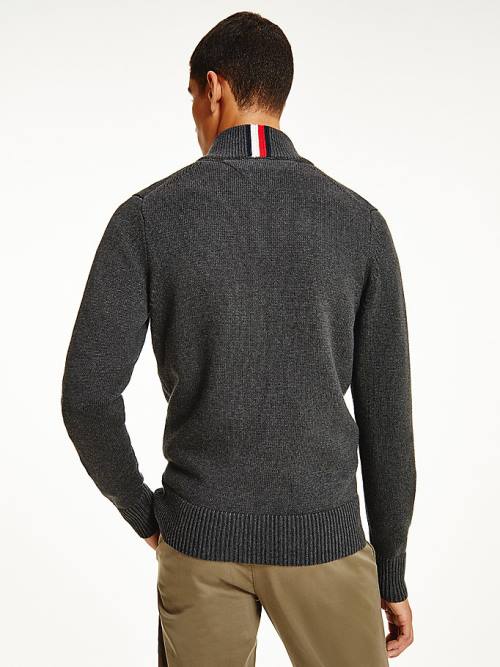 Grey Tommy Hilfiger Ribbed Texture Zip-Thru Cardigan Men's Sweaters | TH805ATR