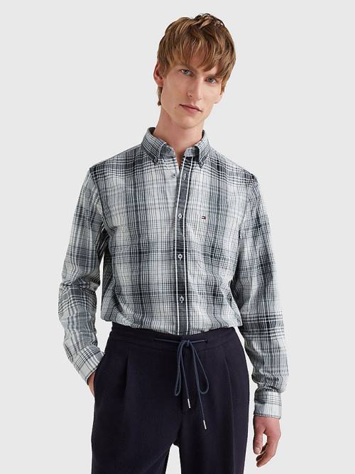 Grey Tommy Hilfiger Shadow Check Relaxed Fit Men's Shirts | TH906LZB