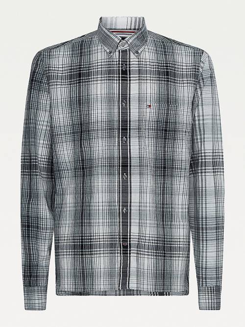 Grey Tommy Hilfiger Shadow Check Relaxed Fit Men\'s Shirts | TH906LZB