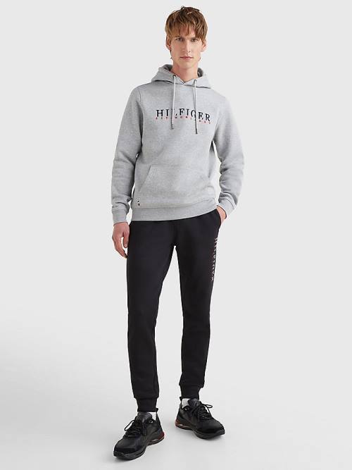 Grey Tommy Hilfiger Signature Flex Fleece Logo Men's Hoodie | TH345LIJ