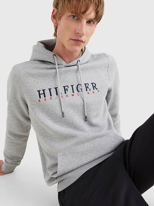 Grey Tommy Hilfiger Signature Flex Fleece Logo Men's Hoodie | TH345LIJ