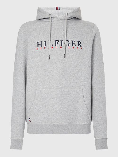 Grey Tommy Hilfiger Signature Flex Fleece Logo Men's Hoodie | TH345LIJ