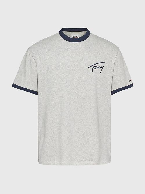 Grey Tommy Hilfiger Signature Ringer Tee Men's T Shirts | TH169QXC