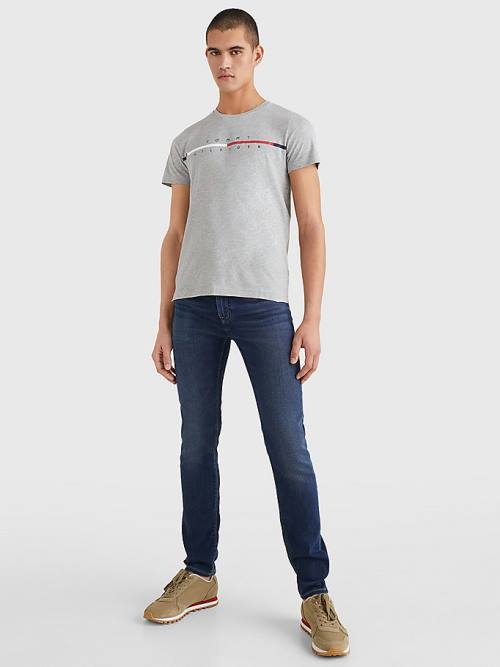 Grey Tommy Hilfiger Signature Split Logo Men's T Shirts | TH920AEN