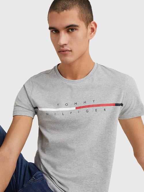 Grey Tommy Hilfiger Signature Split Logo Men's T Shirts | TH920AEN