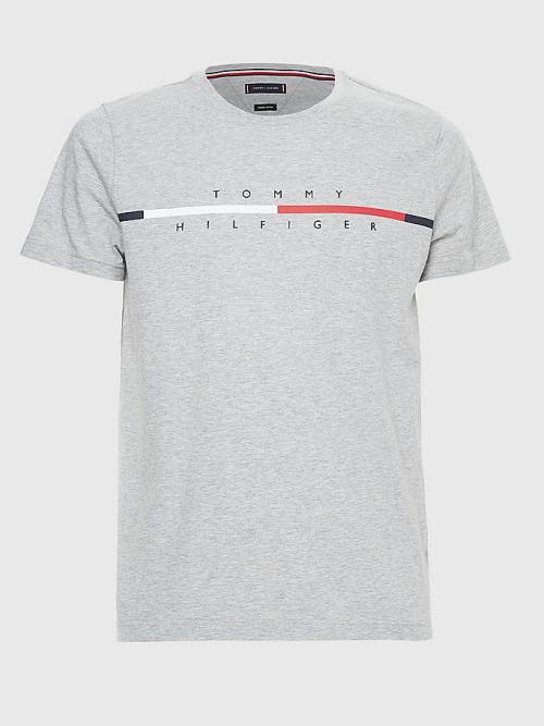 Grey Tommy Hilfiger Signature Split Logo Men's T Shirts | TH920AEN