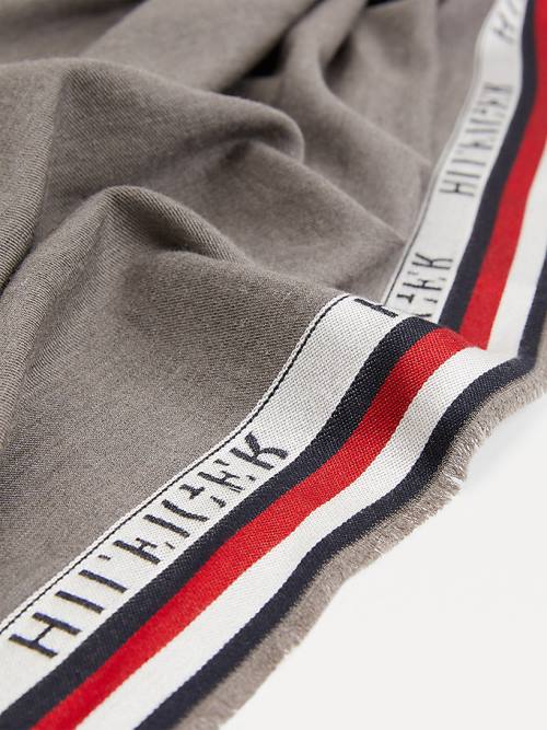 Grey Tommy Hilfiger Signature Tape Logo Selvedge Men's Scarves | TH870FEO